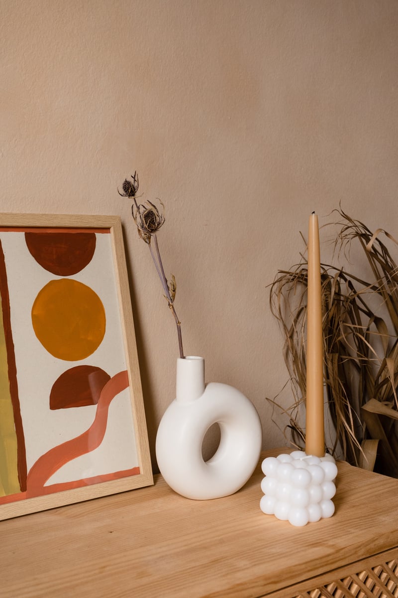 Minimalist Decorations on Wooden Shelf